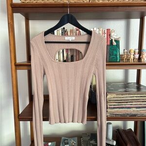 ASOS Ribbed Long-Sleeve Cutout Top in Dusty Rose